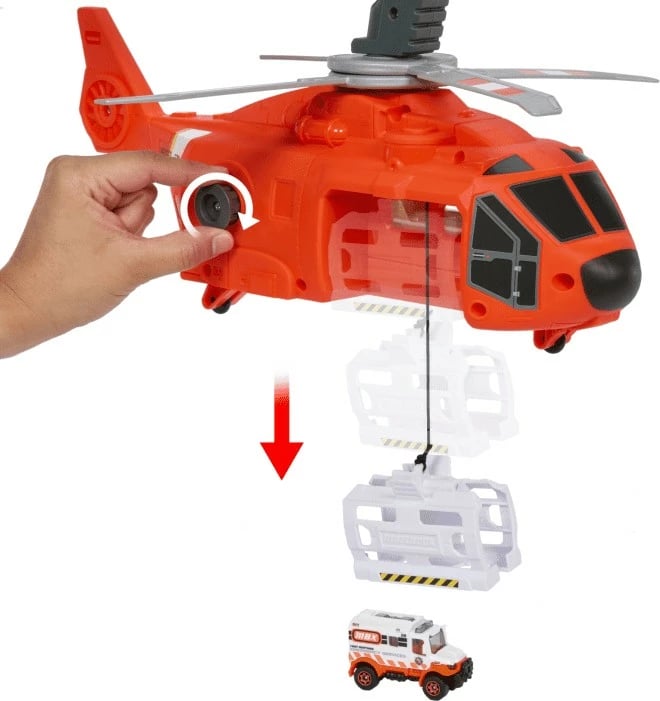 Helikopter lodër Matchbox Mattel HXM74 me ambulancë, portokalli/gri/bardhë, set