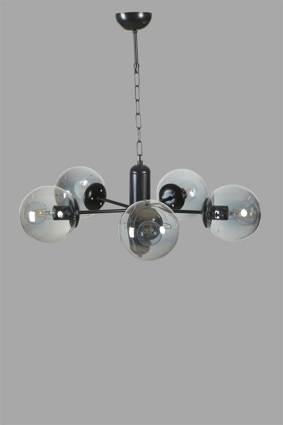 Llambë tavani Opviq, 8785-5, metal e xham, ngjyrë e zezë dhe fume