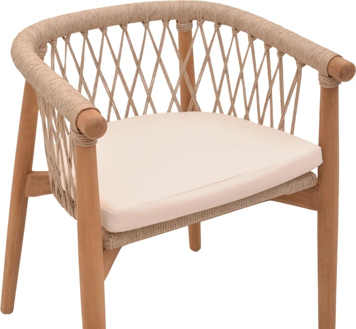 Karrige Abby, skelet druri teak, ngjyrë natyrale dhe jastëk krem, 60x58x78cm