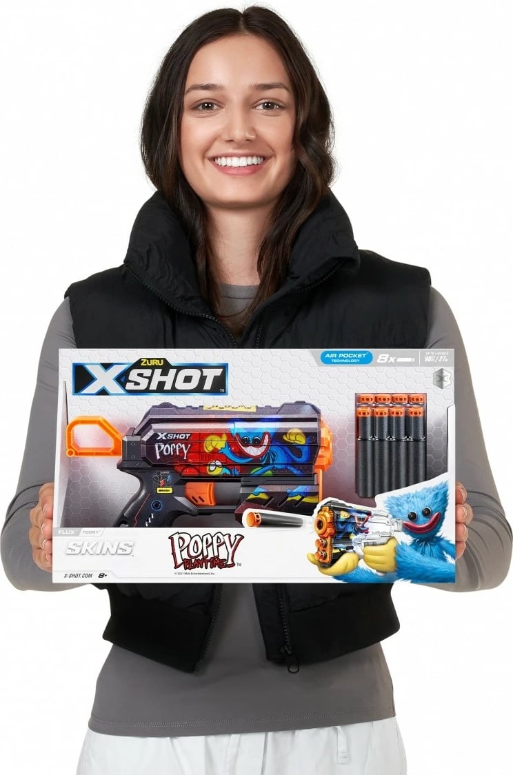 Blaster lodër ZURU X-Shot Flux Launcher 8 Shots Toony, Poppy Playtime, shumëngjyrëshe, set me 8 shigjeta