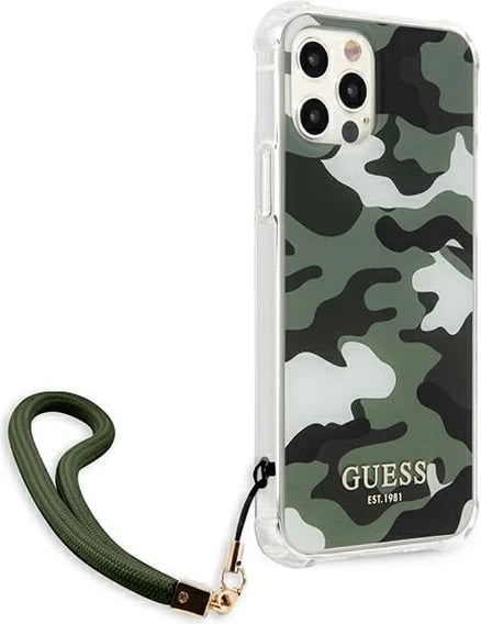 Mbështjellës Guess GUHCP12LKSARKA për iPhone 12 Pro Max 6.7", Camo, Jeshil me varëse