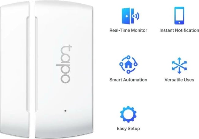 Sensor kontakti smart, TP-Link Tapo T110, për dyer/dritare, njoftime në aplikacion, i bardhë
