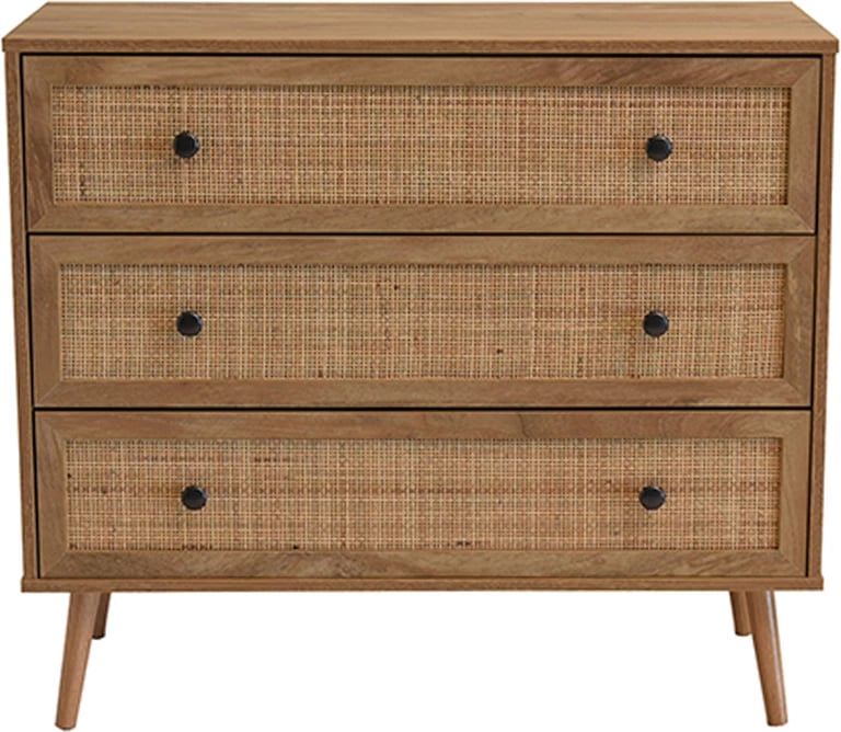 Komodë Ammos me 3 sirtarë, natyrale me ratan, 90x39x79cm