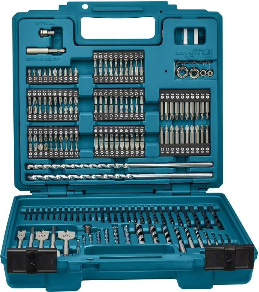 Set bitash dhe shpuese Makita E-11689, 256 copë, zi