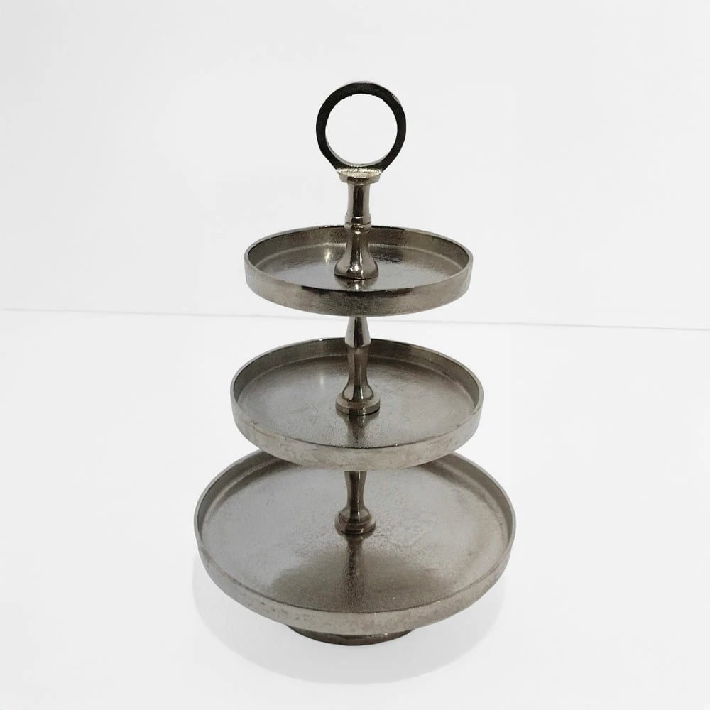 Stendë servirëse 3 nivele, alumin, argjend, 22x22x36cm