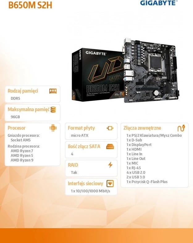 Pllakë amë Gigabyte B650M S2H, Socket AM5, micro ATX