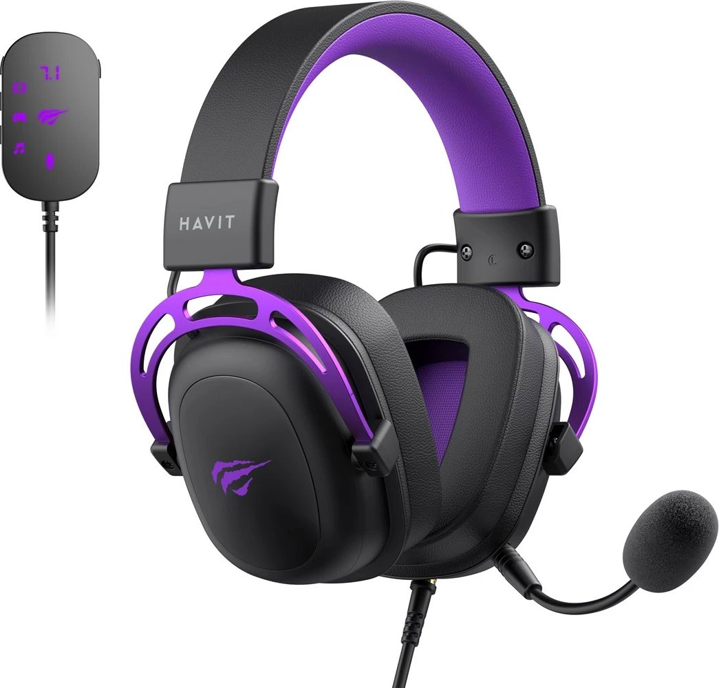 Kufje gaming HAVIT H2002C+U me mikrofon, të zeza dhe vjollcë