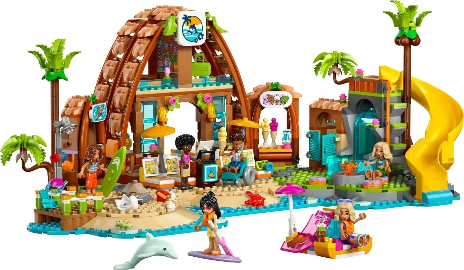 Set LEGO Friends Family Vacation Beach Resort 42673, 6 minifigura, për fëmijë 8+