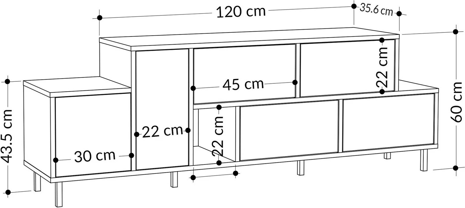 Komodë TV Skye Decor, Hermes - Hitit, Bendir, ngjyrë lis dhe e zezë