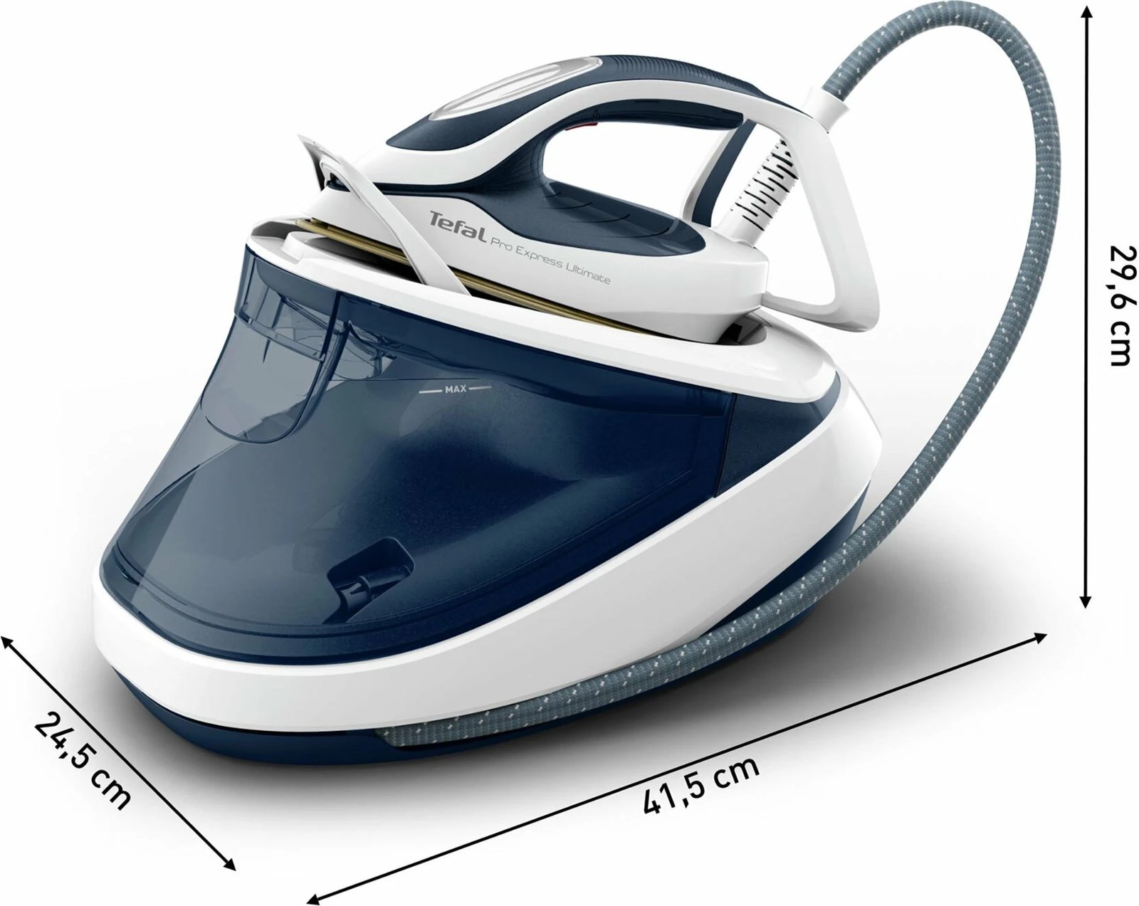 Hekur me gjenerator avulli, Tefal Pro Express Ultimate II GV9712E0, 3000W 7.7 bar, shtytje avulli 590 g/min, bardh e kaltër