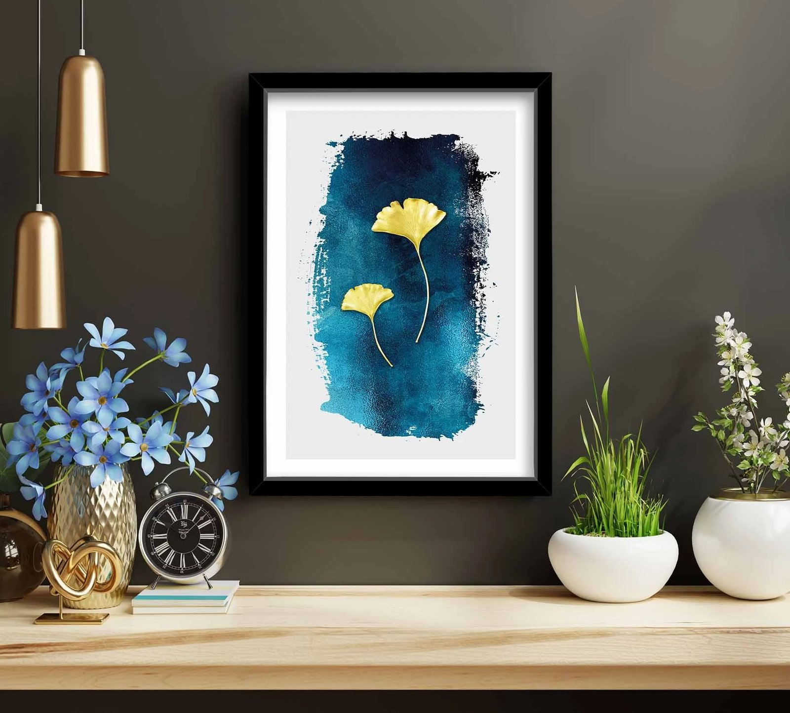 Pikturë dekorative me kornizë, MDF, 38x53cm, ngjyra blu, e bardhë, e verdhë, blu e errët, Wallity 3853NISCT-005