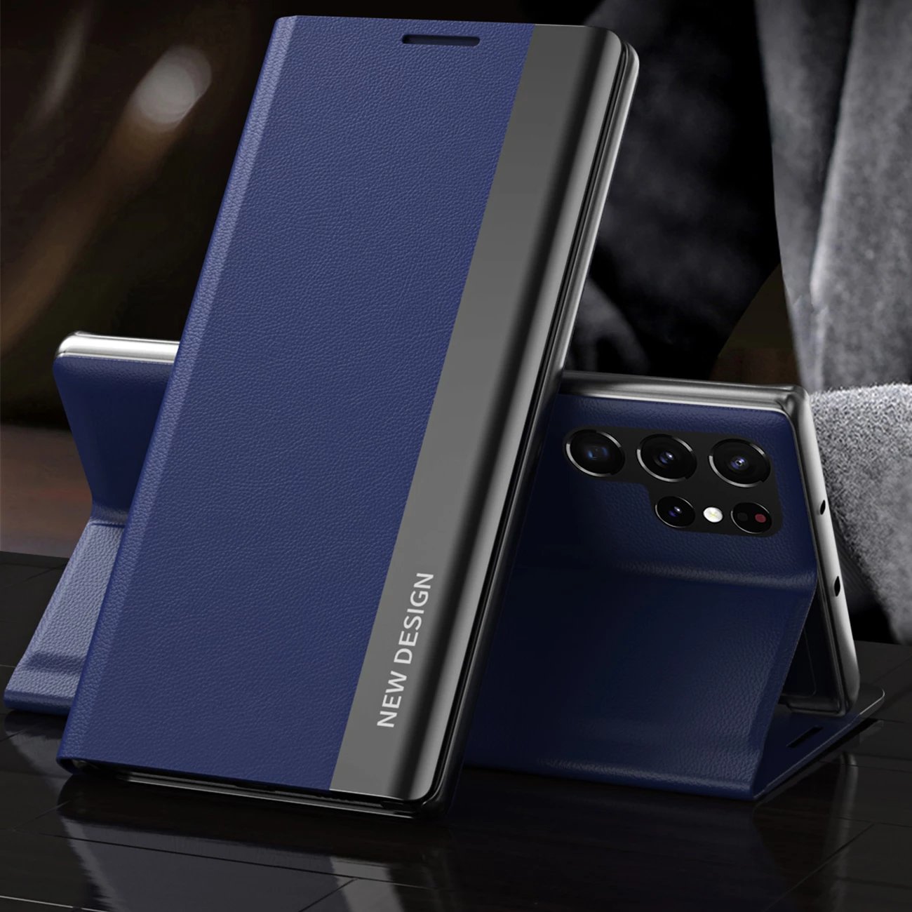 Mbështjellës Hurtel Sleep Case Pro për Samsung Galaxy S25 Ultra, me kapak dhe mbajtës, Kaltër