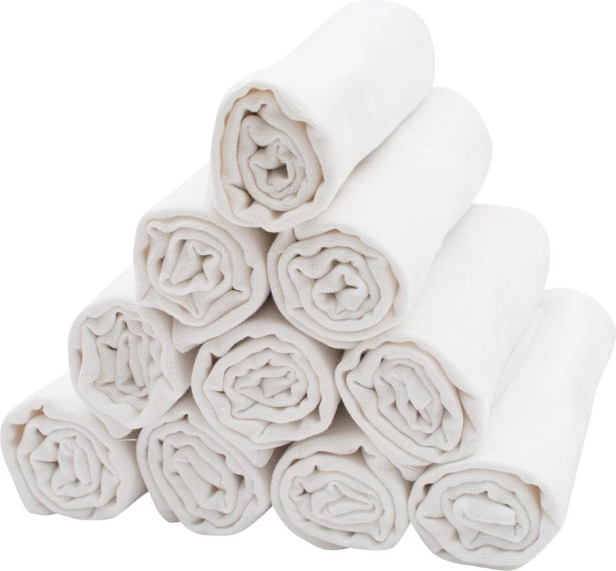 Pelena pëlhure bebe NEW BABY PREMIUM 70x80 cm 100% pambuk 140 g/m2, e bardhë, set 10 copë