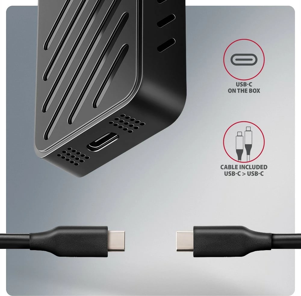 Kasë e jashtme AXAGON EEM2-20G për SSD M.2 NVMe, USB-C 3.2 Gen 2x2, 20Gbps, Alumini, E zezë