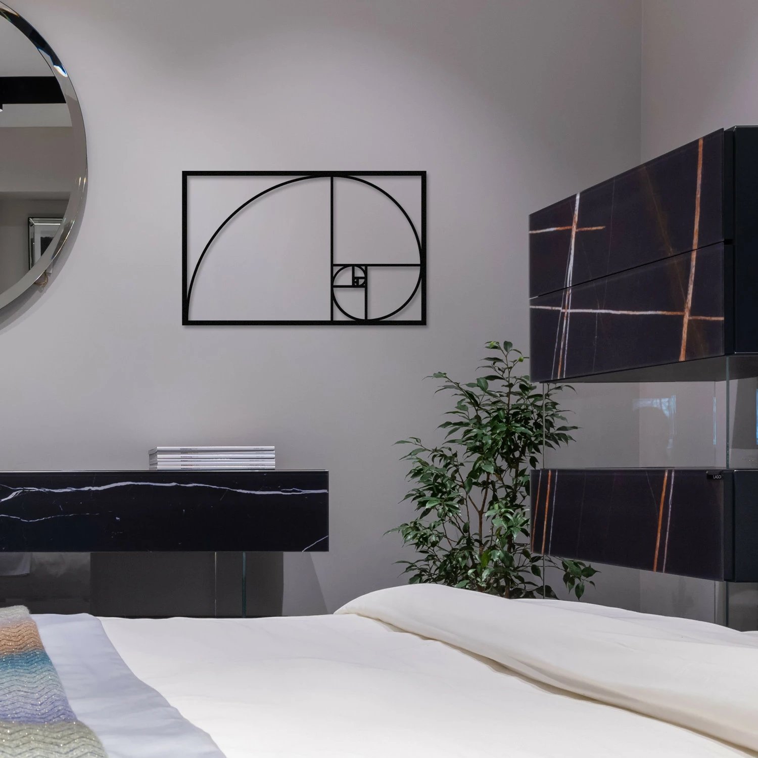 Aksesor dekorativ metalik për mur, Wallity, Golden Ratio, ngjyrë e zezë