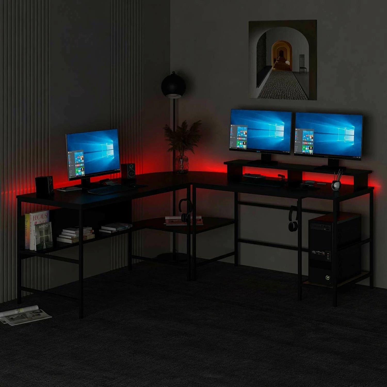 Tavolinë pune për studim, këndore, ngjyrë e zezë, Skye Decor Greta RGB - 8536