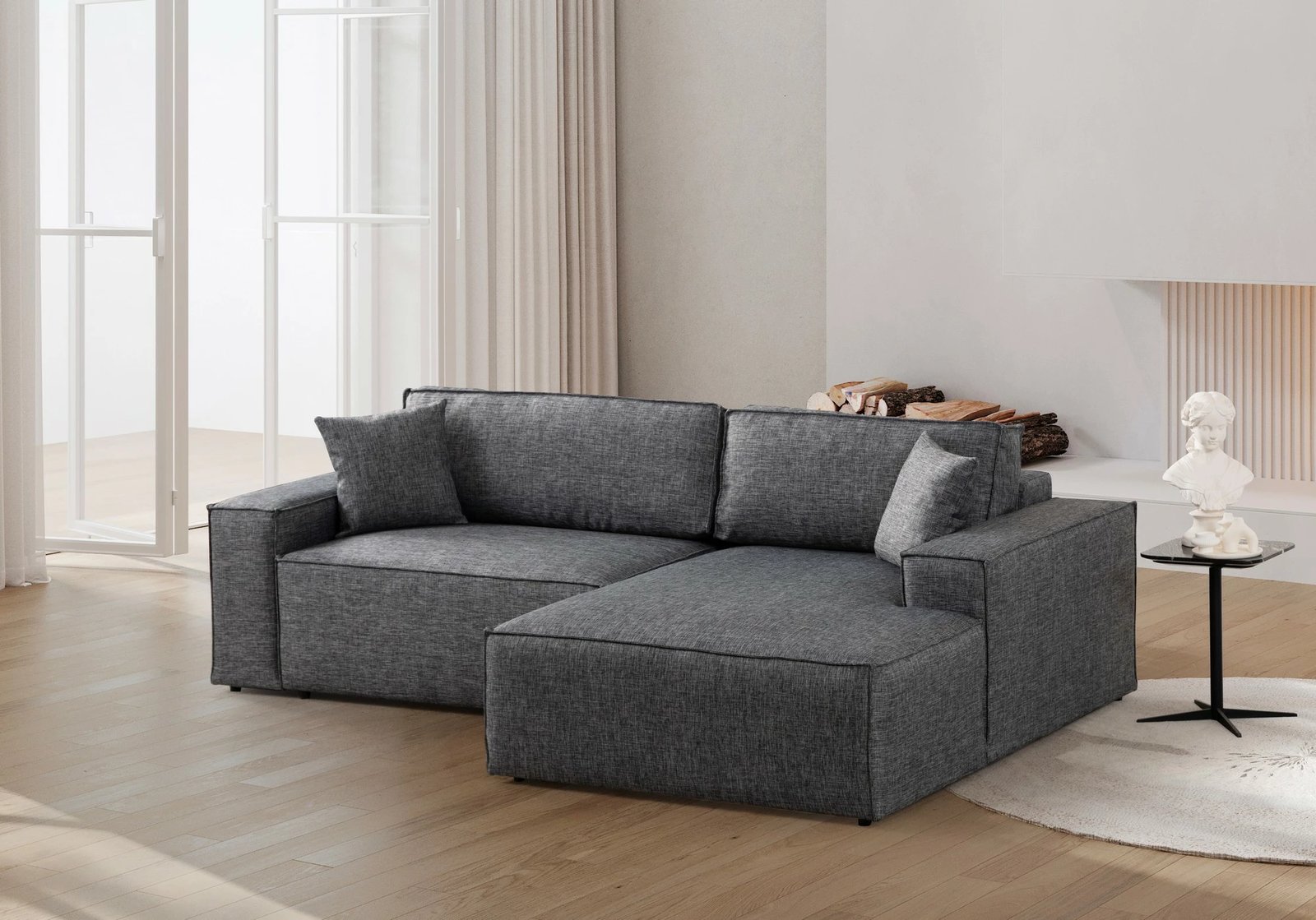 Kënd-sofë krevati Atelier del Sofa, kënd i djathtë, ngjyrë gri e errët