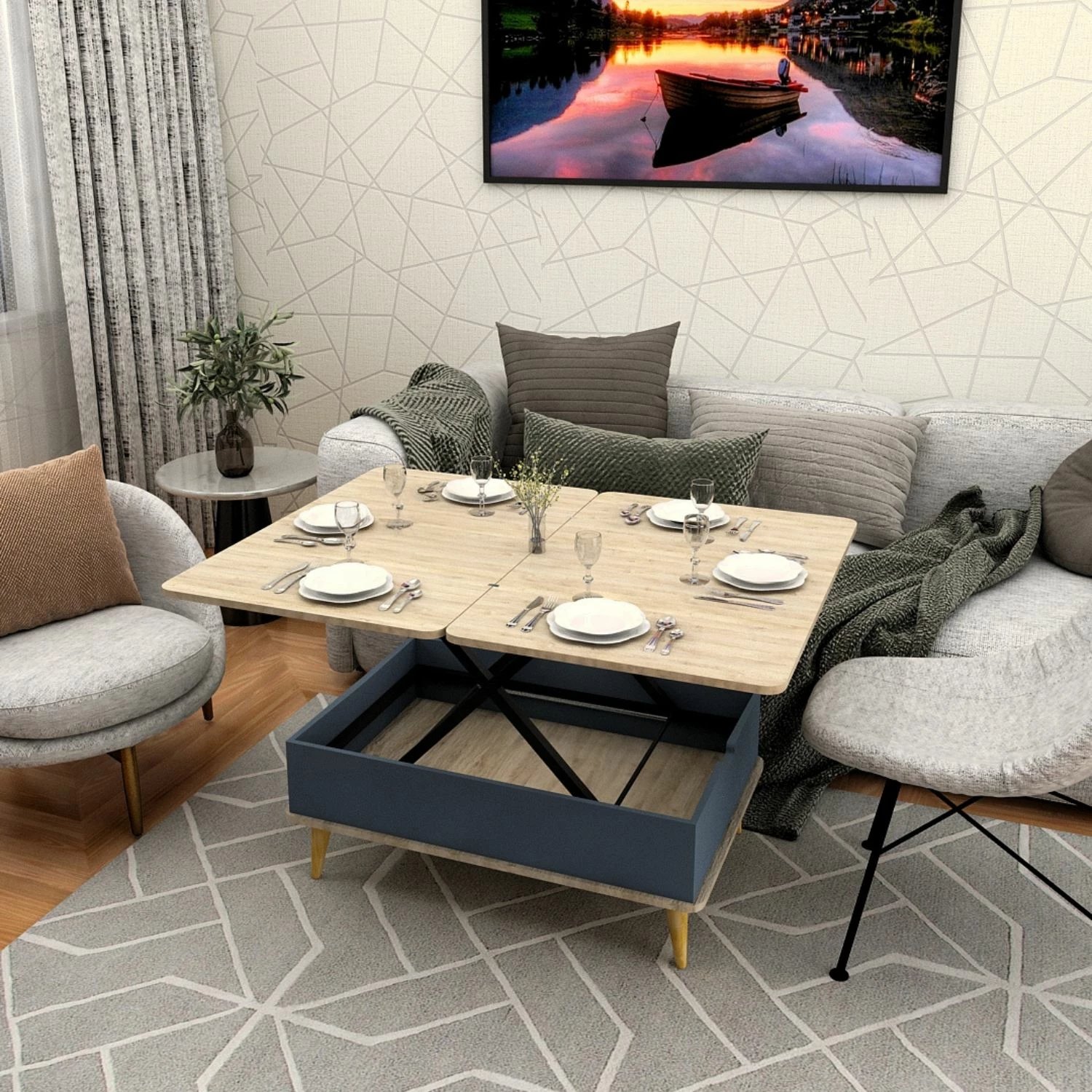 Tavolinë kafeje Skye Decor, Dy Ada, Alaska-Antracit