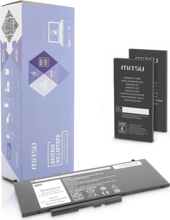 Bateri laptop Mitsu BC/DE-E5470, për Dell Latitude E5470/E5570, 6000 mAh, 7.6V, e zezë