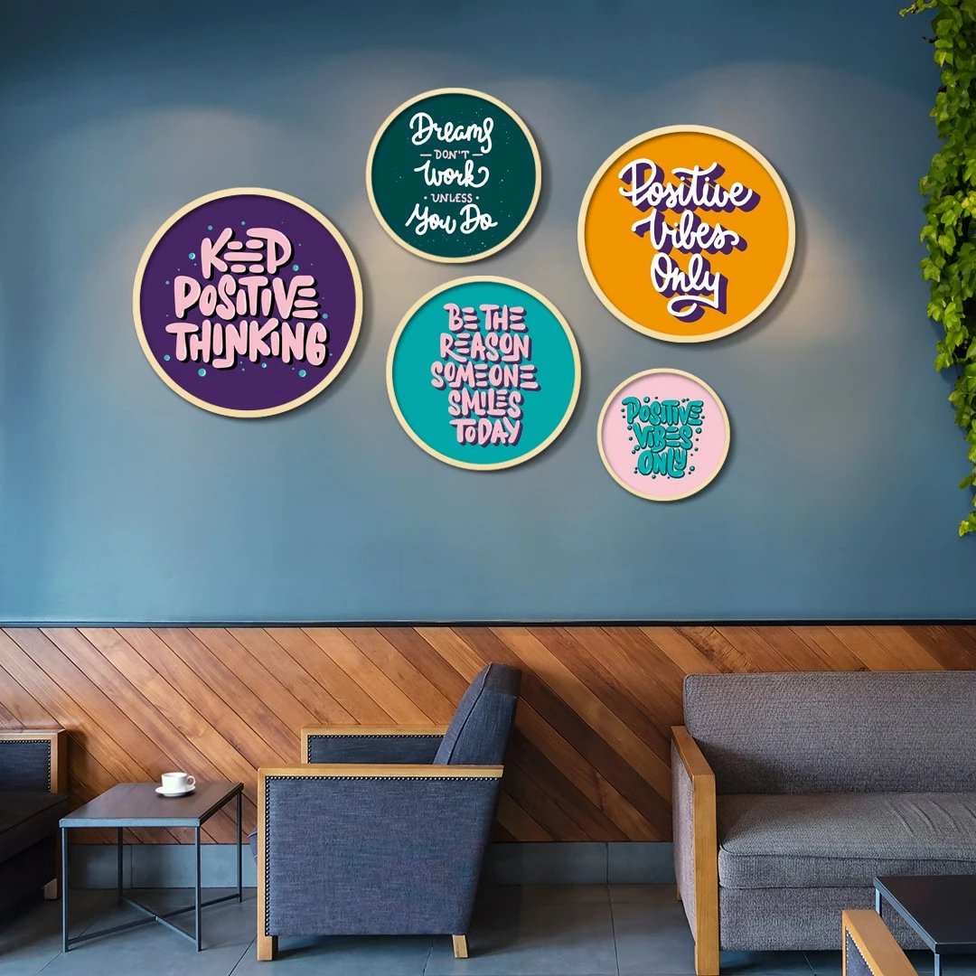 Set pikturash dekorative me kornizë MDF, 5 copë, Wallity Yats-12, shumëngjyrëshe