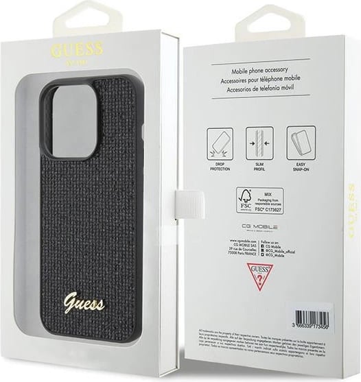 Mbështjellës Guess Disco Metal Script për iPhone 15 Pro, i zi Mbështjellës Guess Disco Metal Script për iPhone 15 Pro, i zi