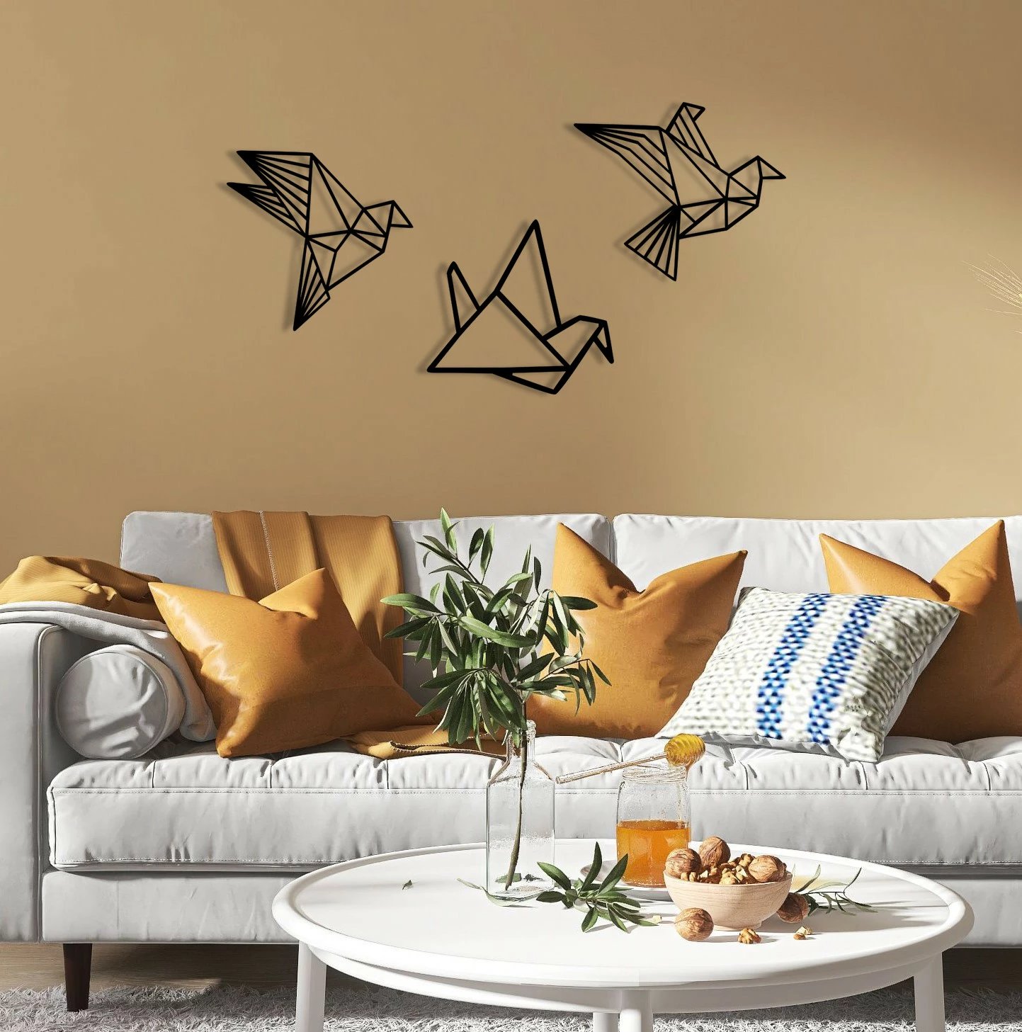 Aksesor dekorativ metalik për mur, Wallity, origami, ngjyrë e zezë