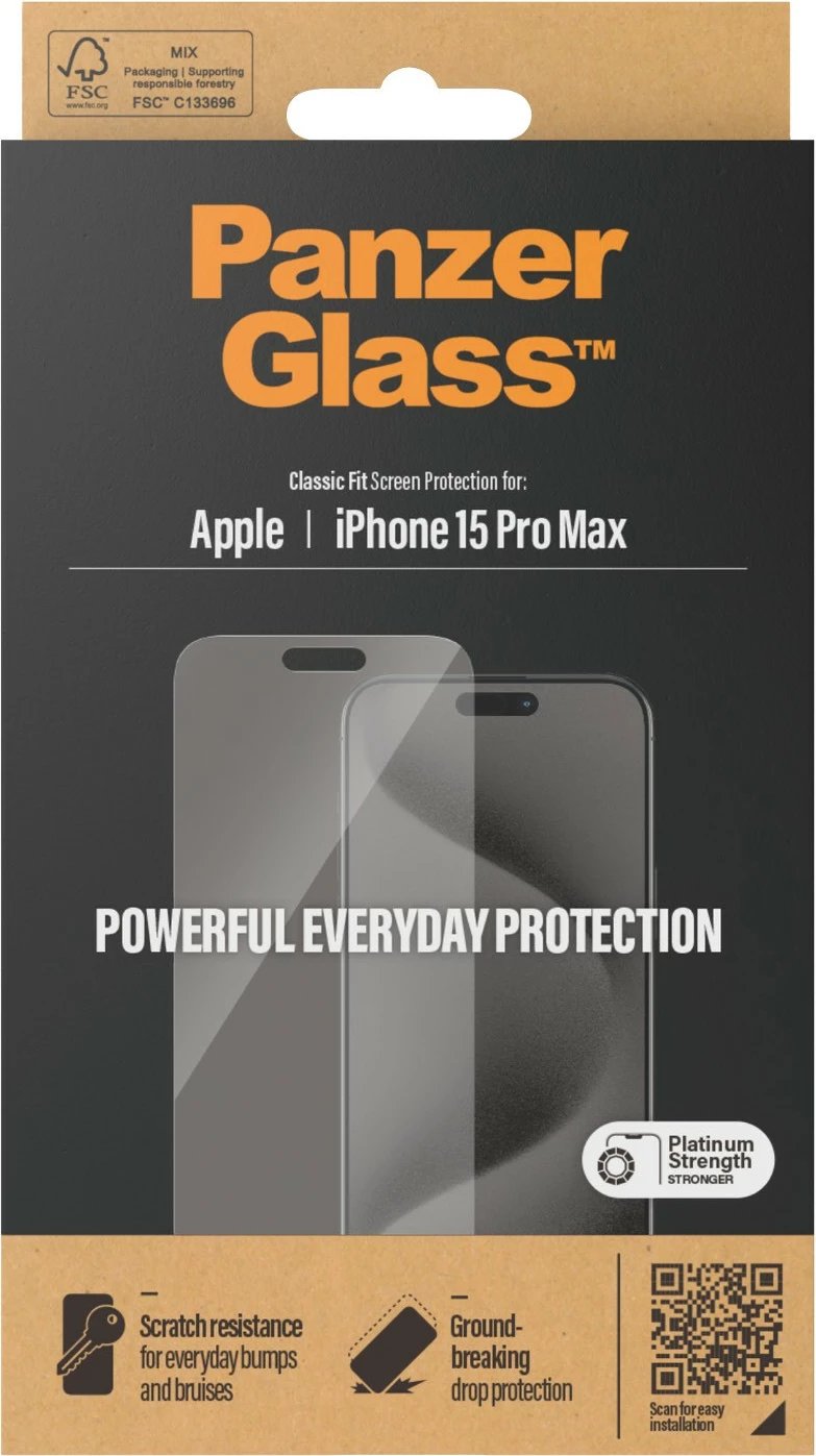 Mbrojtës ekrani PanzerGlass për iPhone 15 Pro Max, Classic Fit
