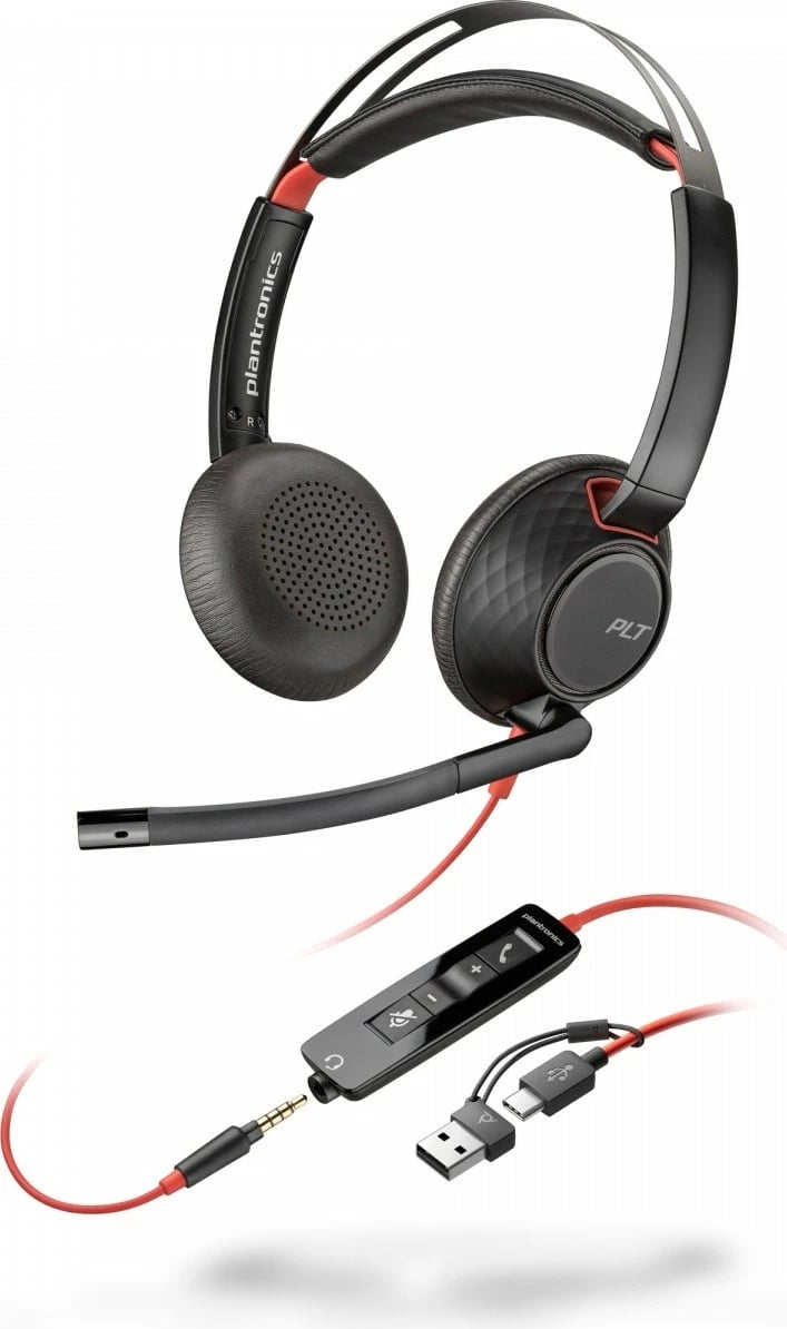 Kufje POLY Blackwire 5220, me mikrofon, USB-C/USB-A/3.5mm, e zezë