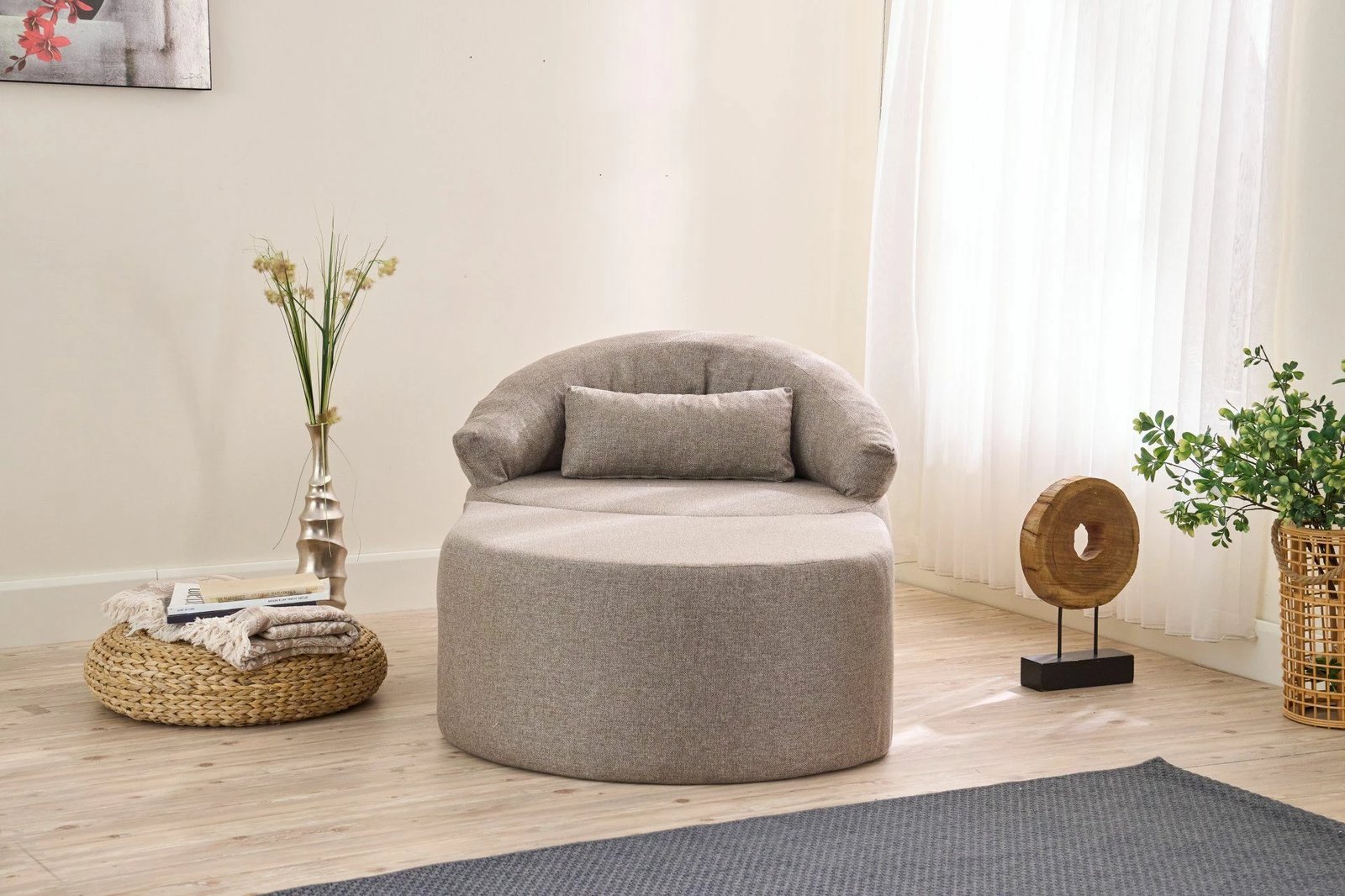 Krevat-karrige një vendi, ngjyrë kafe, me pouffe dhe jastëk, Pitta