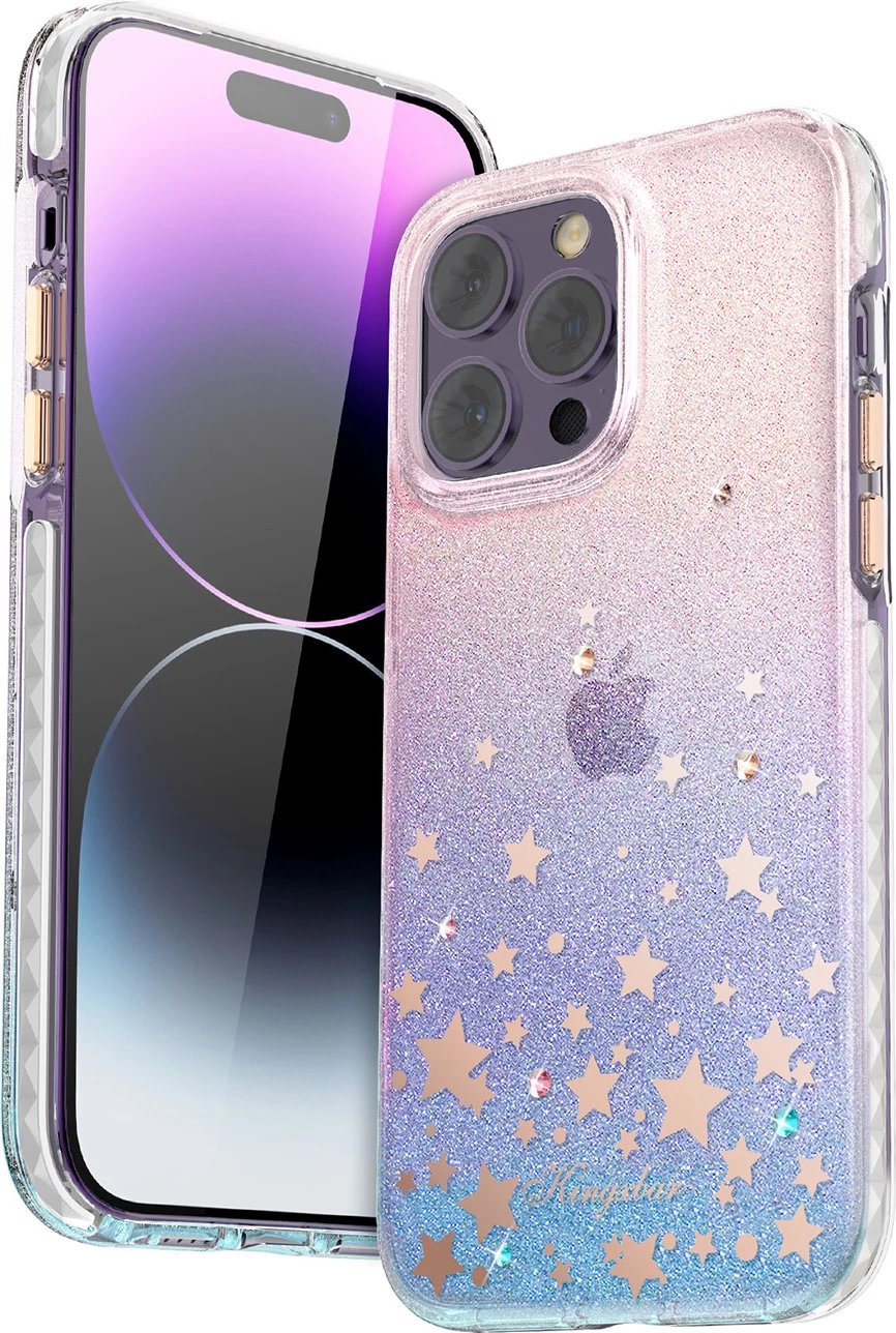 Mbështjellës Kingxbar Heart Star Series për iPhone 14 Plus, TPU, vjollcë/rozë me shkëlqim