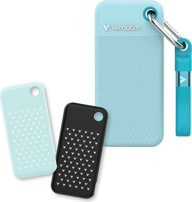 SSD i jashtëm, Verbatim, Pocket SSD Summer Edition 32324, 1TB, M.2, USB-C 3.2 Gen 2 deri 1000MB/s, blu, set me 2 kapakë gome/kabllo/varëse/çantë