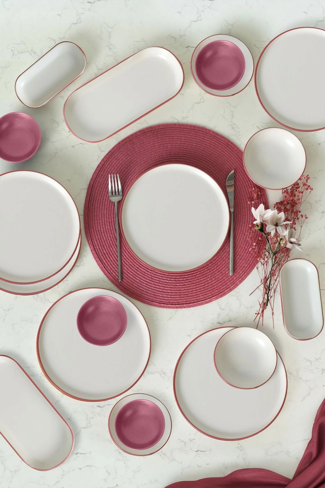 Set mëngjesi 18 pjesësh, Hermia Concept, rozë dhe e bardhë