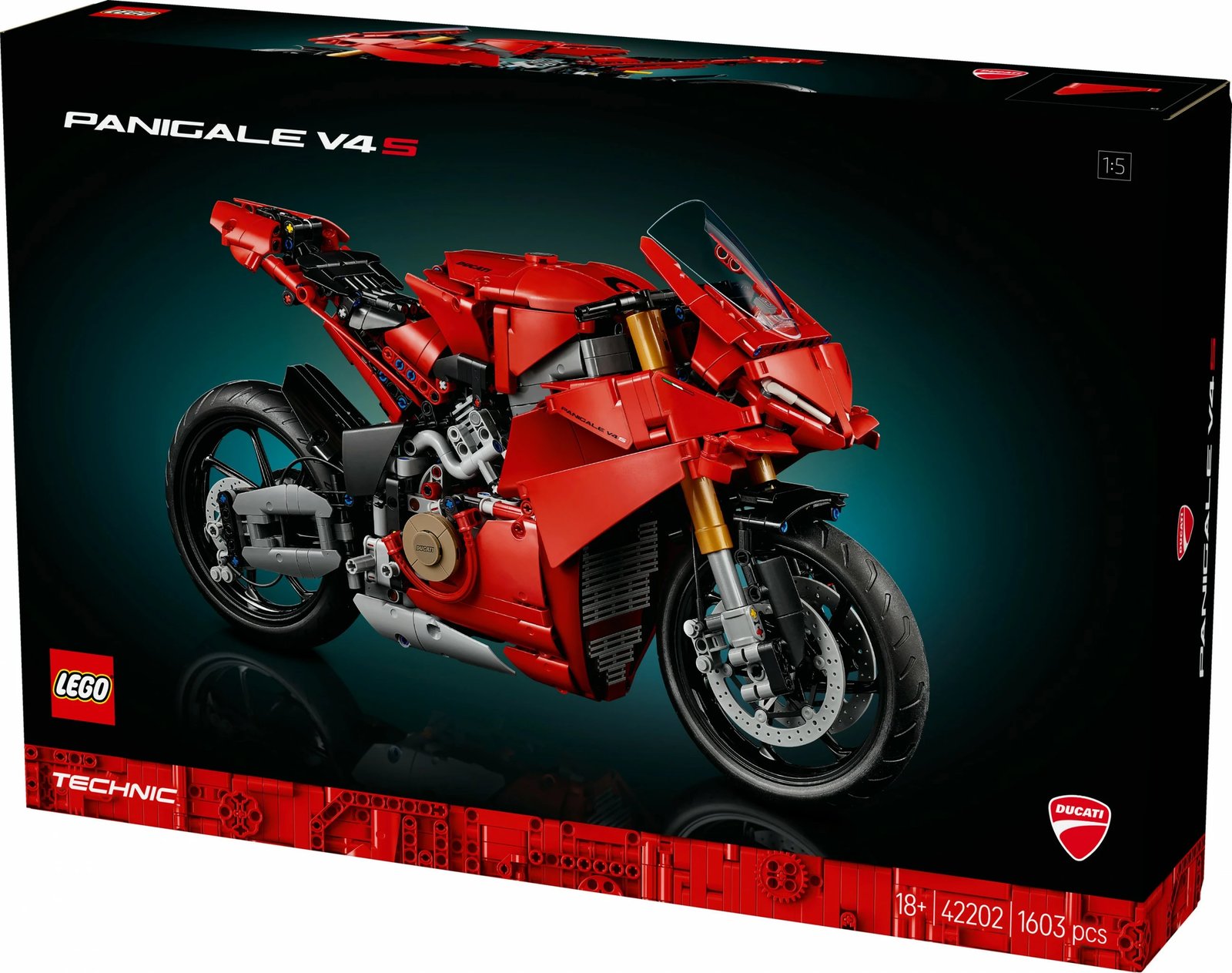 Set ndërtimi LEGO Ducati Panigale V4 S, 1603 copë, ngjyrë e kuqe