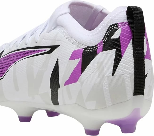 Çizme futbolli Puma për fëmijë, të bardha dhe vjollcë