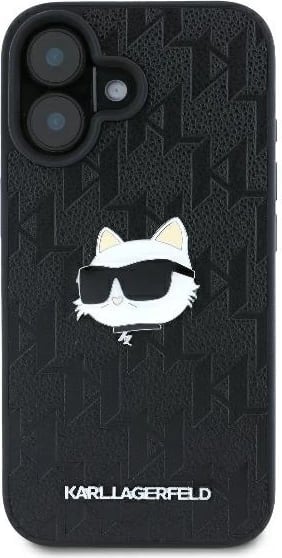 Mbështjellës Karl Lagerfeld Monogram Choupette Head Pin për iPhone 16, i zi