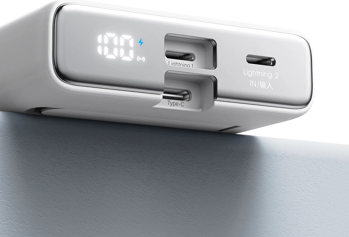Powerbank Joyroom JR-PBM01, 10000mAh, 20W, me magnet, me këmbë, me kabllo Lightning-USB-C, Bardhë
