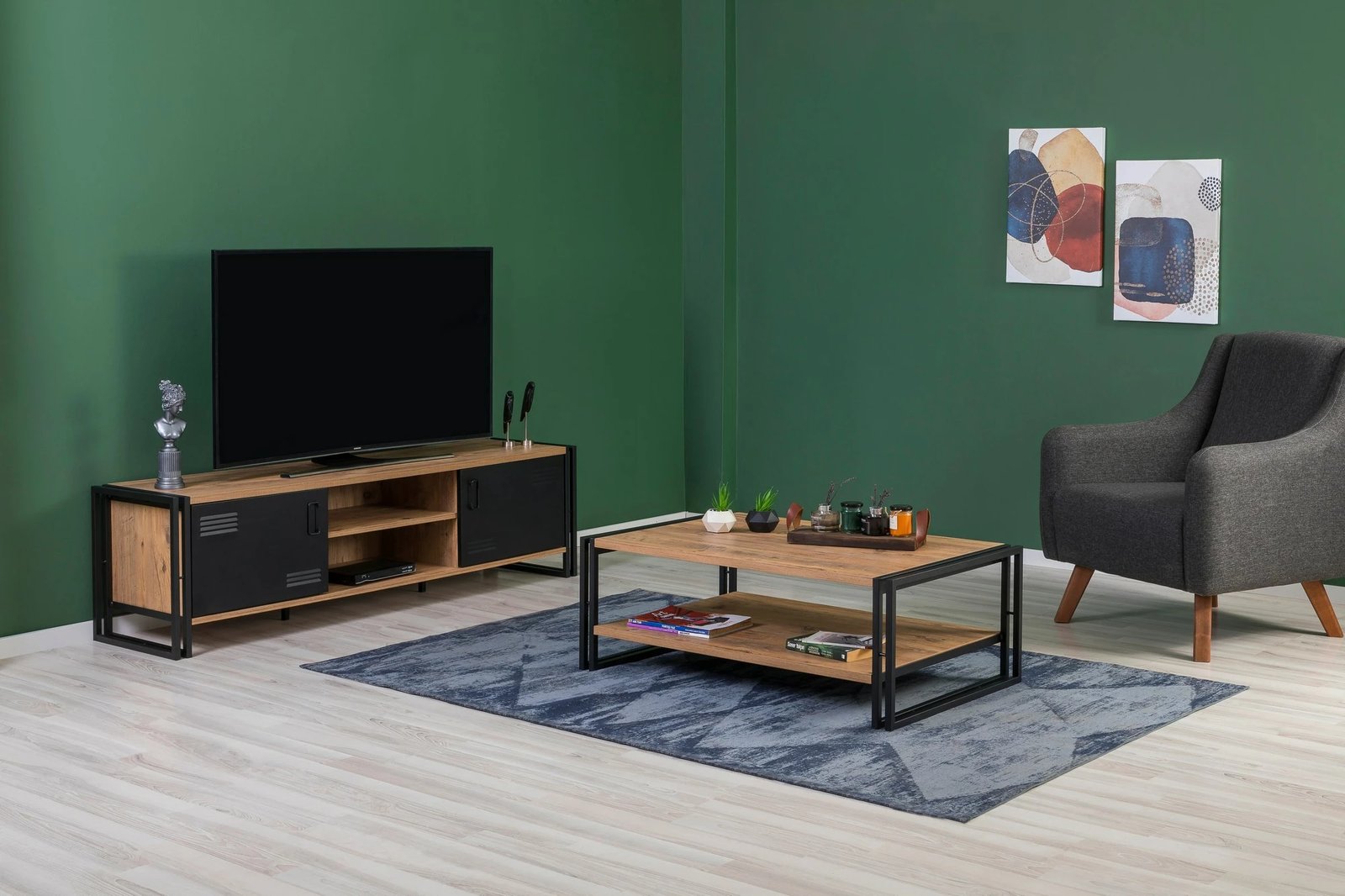 Set mobiljesh për dhomë dite, Skye Decor, Cosmo Takım 25, ngjyrë pishë Atlantike dhe e zezë