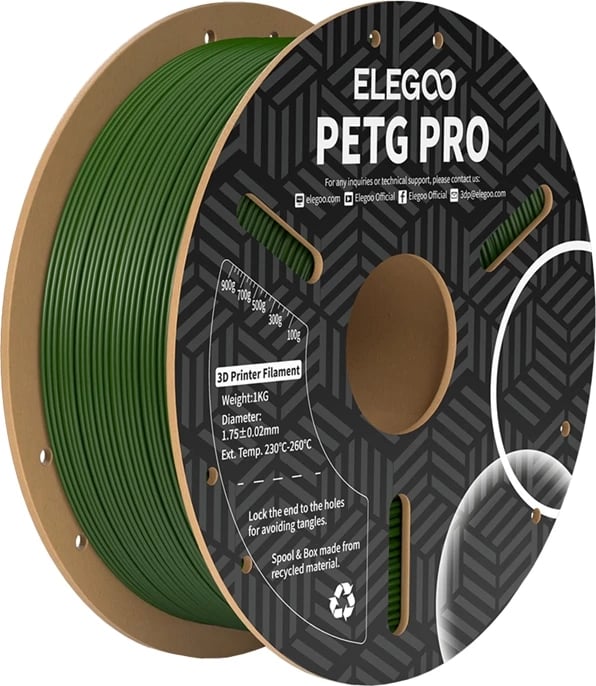 Filament për printer 3D, Elegoo, 50.203.0449, PETG Pro 1.75 mm ±0.02, 1 kg, temperatura e ekstrusionit 230–260°C, gjelbër ulliri
