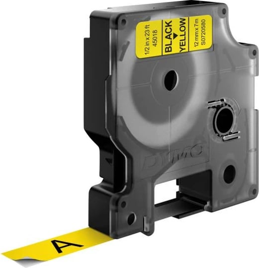 Shirit etiketimi, Dymo, D1 45018 (S0720580), poliester standard për zyrë, e verdhë me tekst të zi