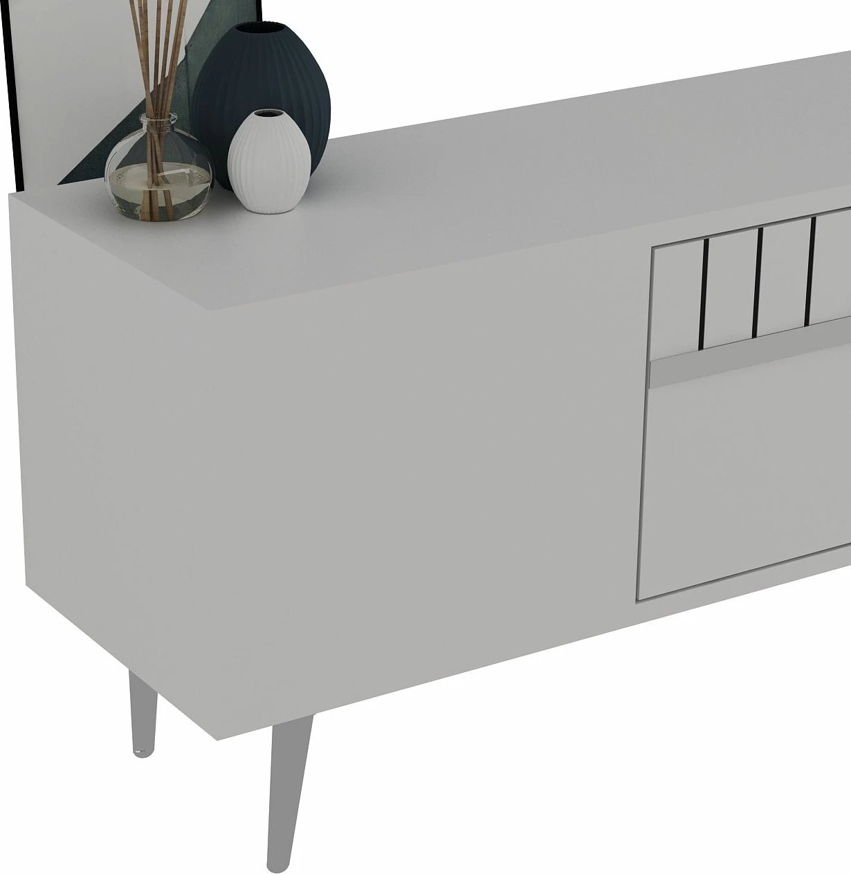 Komodë TV Skye Decor, e bardhë, argjend