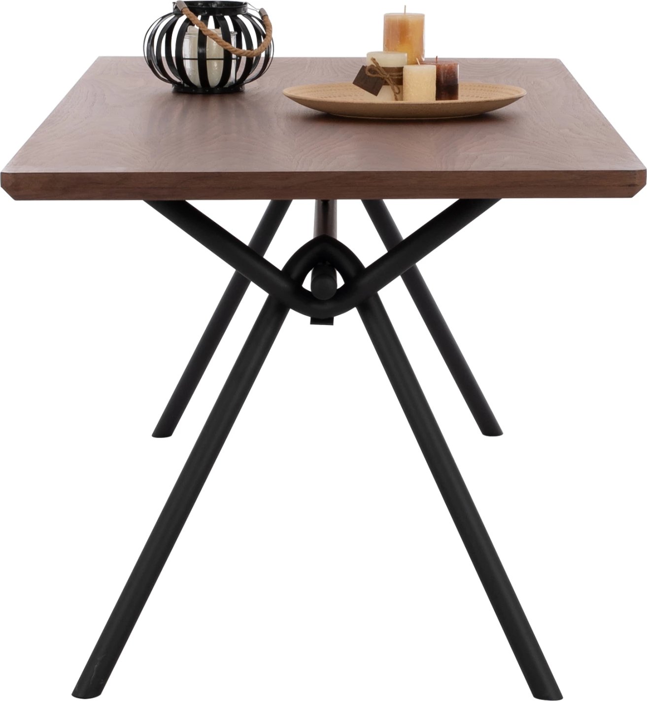 Tavolinë ngrënieje MANDY, MDF, ngjyrë arre, këmbë metali, 220x90x75 cm