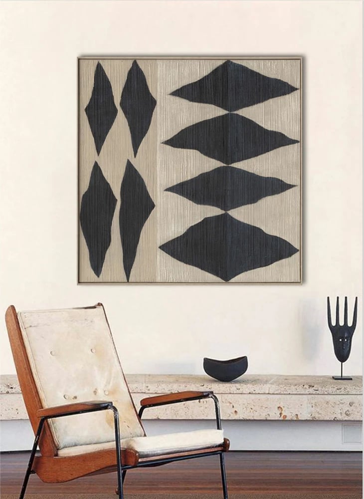 Pikturë dekorative SHAYE, kanavacë, ngjyrë bezhë, blu, dru natyral, 100x100x5cm