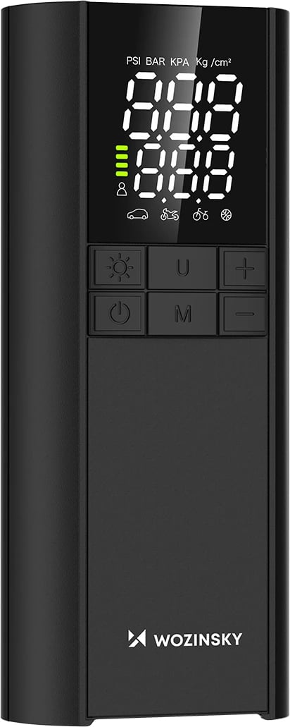 Kompresor elektrik Wozinsky WPEP-8000, power bank 8000 mAh, 150 PSI, USB-C, elektrik dore LED, e zezë