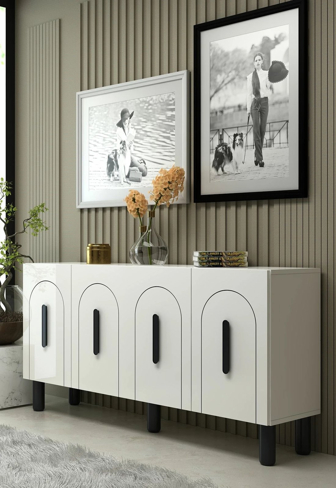 Konsol Skye Decor, e bardhë, e zezë