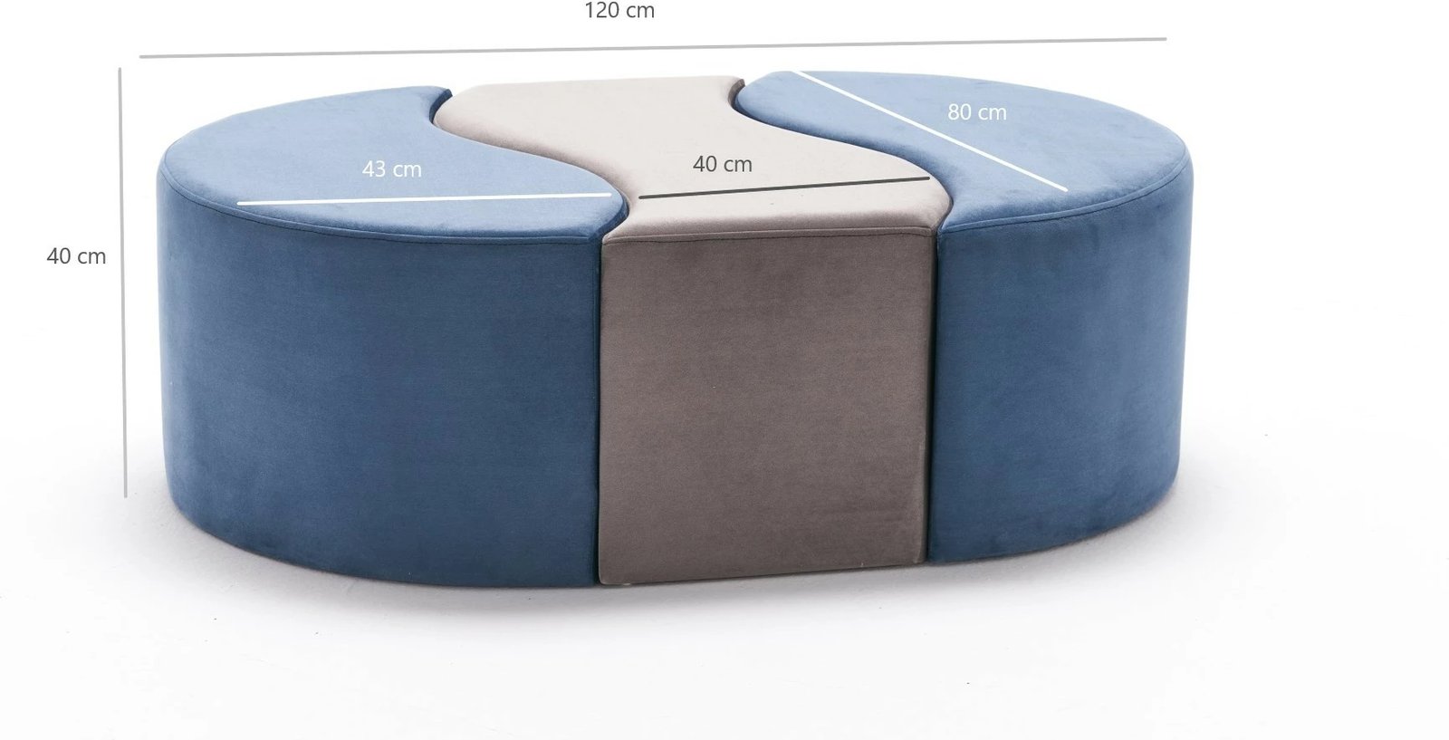 Puf modern Atelier del Sofa, Alya, ngjyrë kaltër dhe mink