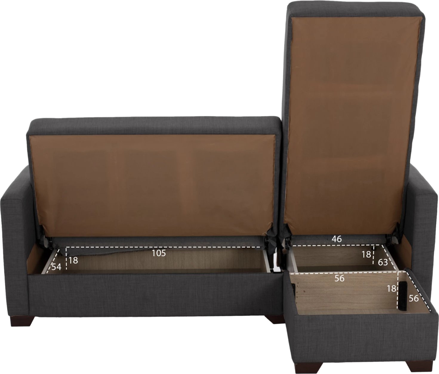 Divan qoshe GHUFRAN, gri, i kthyeshëm, 200x133x77cm