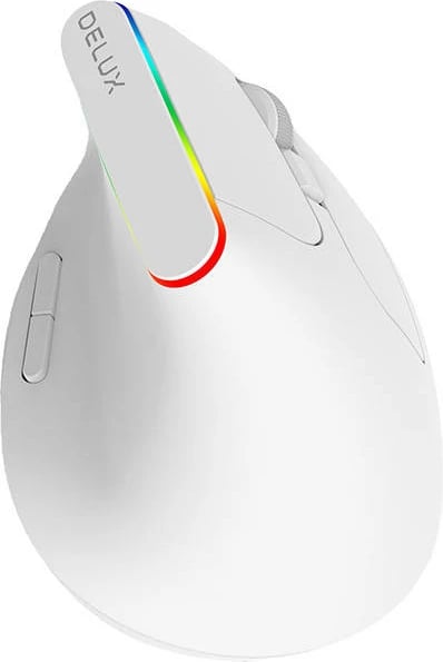 Maus vertikal Delux M618C, wireless, RGB, i bardhë