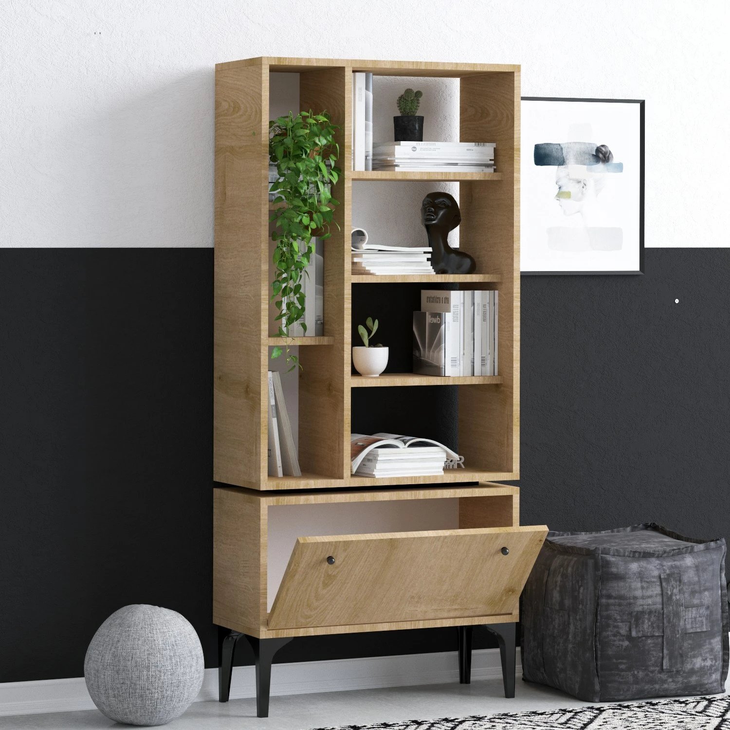 Raft librash Hanah Home, Fix, ngjyrë lis dhe e zezë, Dec0056