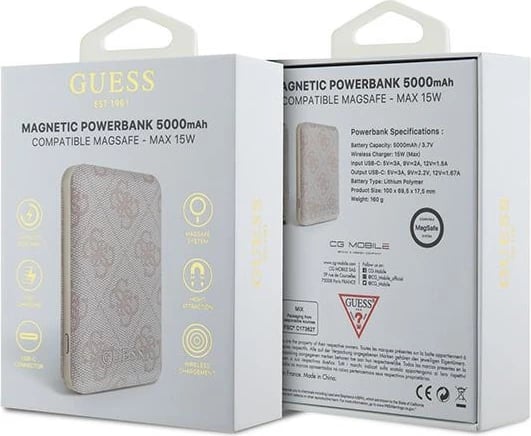 Powerbank Guess GUPB5FP4EMGP 5000mAh, MagSafe, Rozë