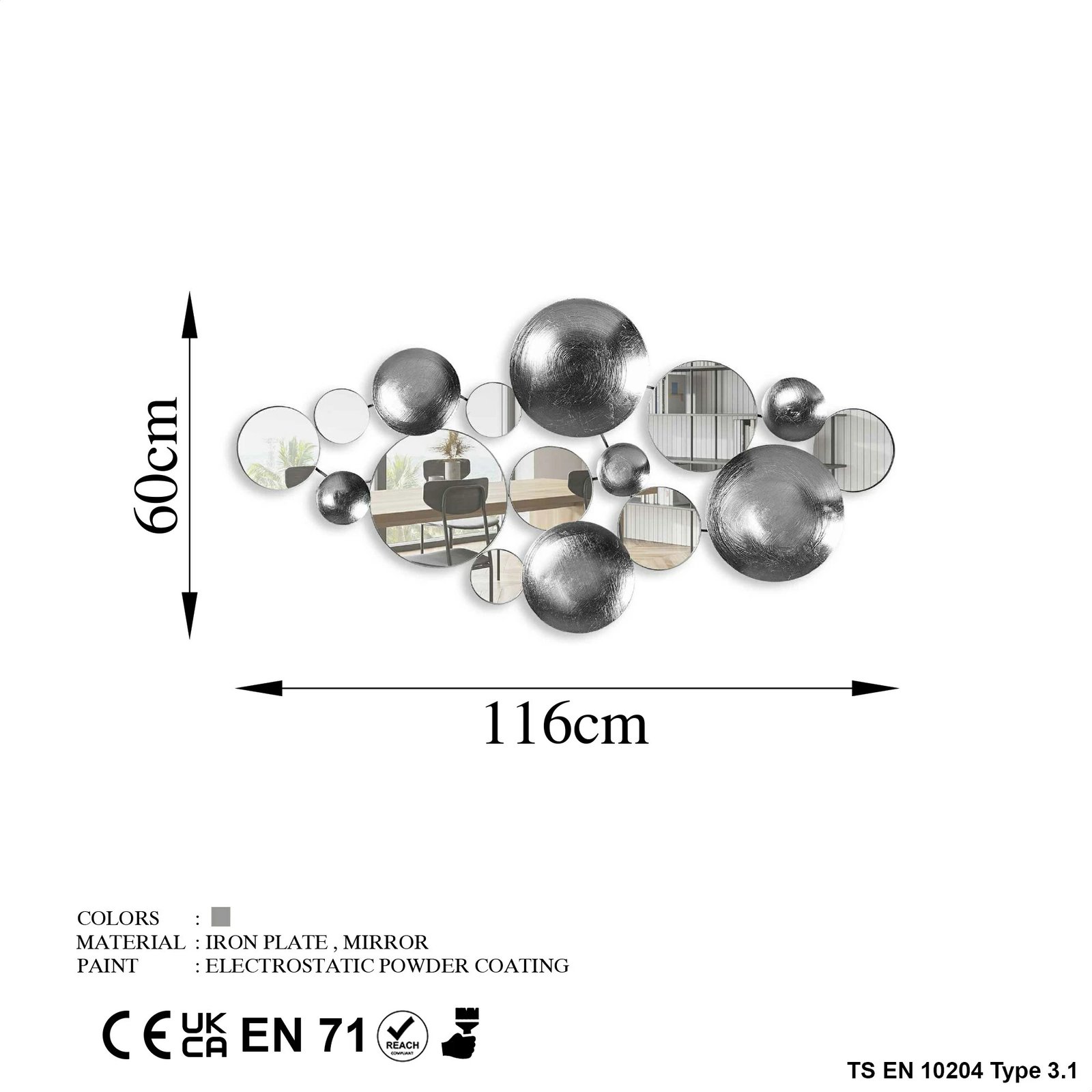 Aksesor dekorativ metalik për mur Wallity, Infinity - 3, shumëngjyrësh